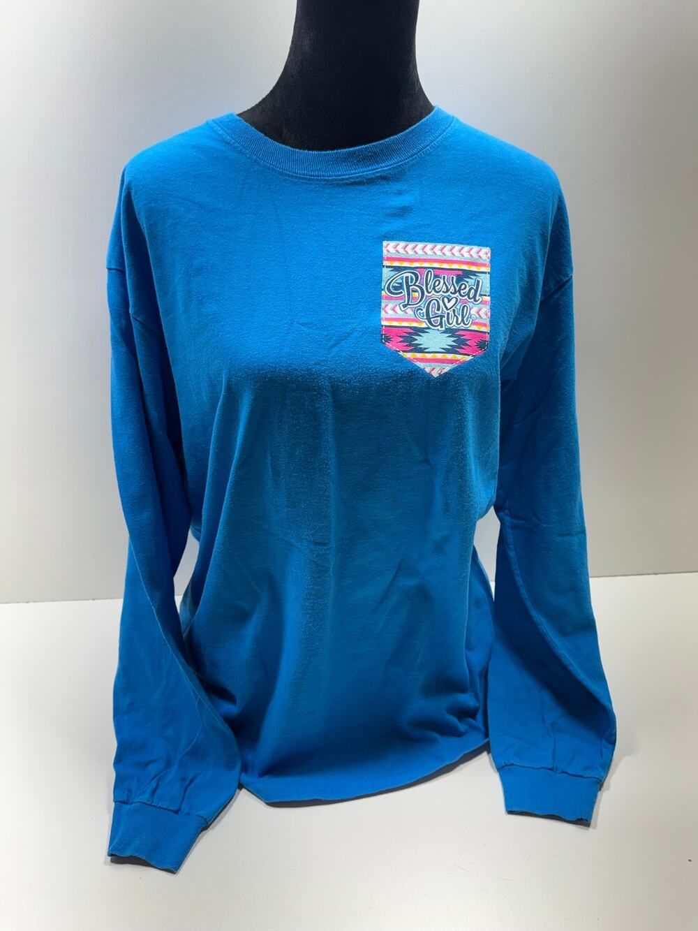 Christian Graphic Tee Shirt Blessed Girl Deut 31:6 Sz Large Blue